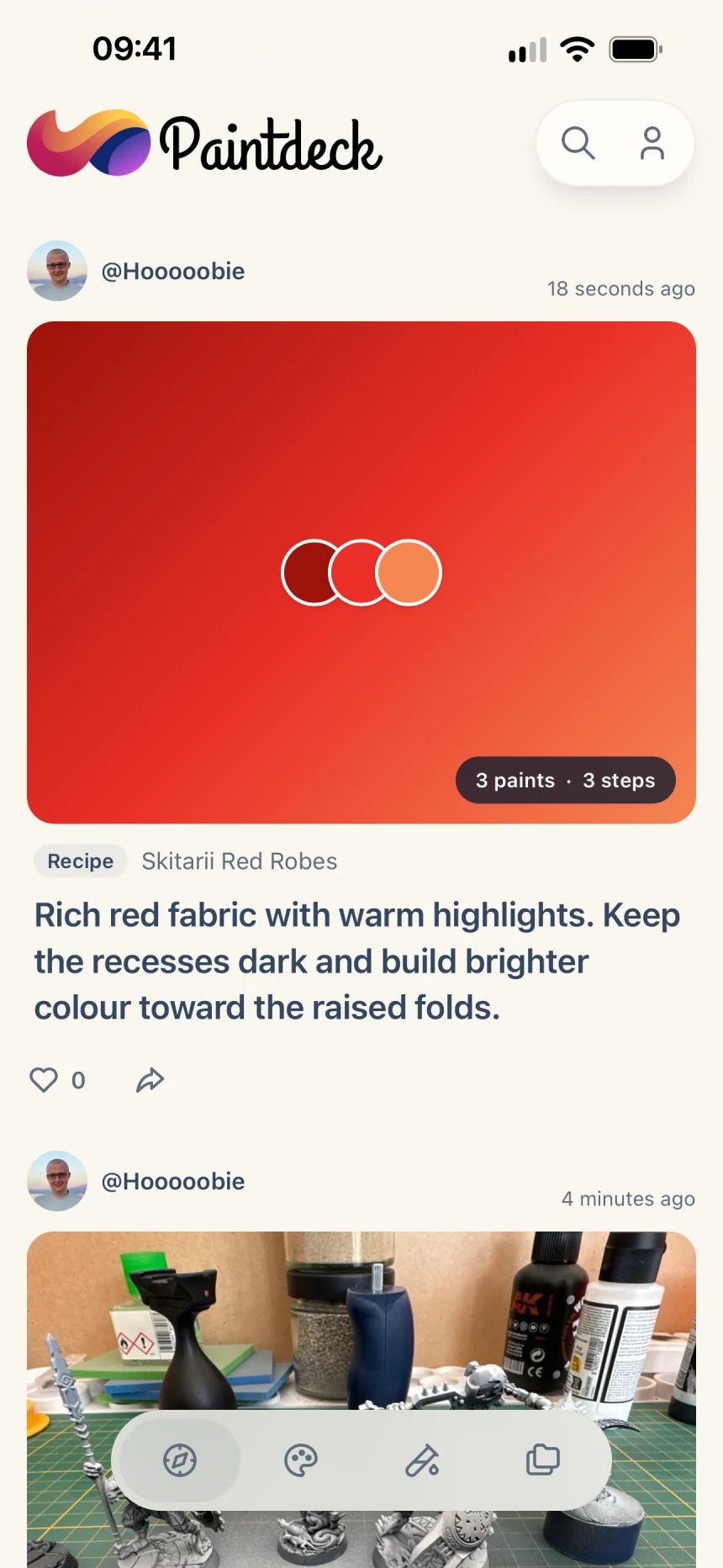 Paintdeck discover feed with community recipes and projects